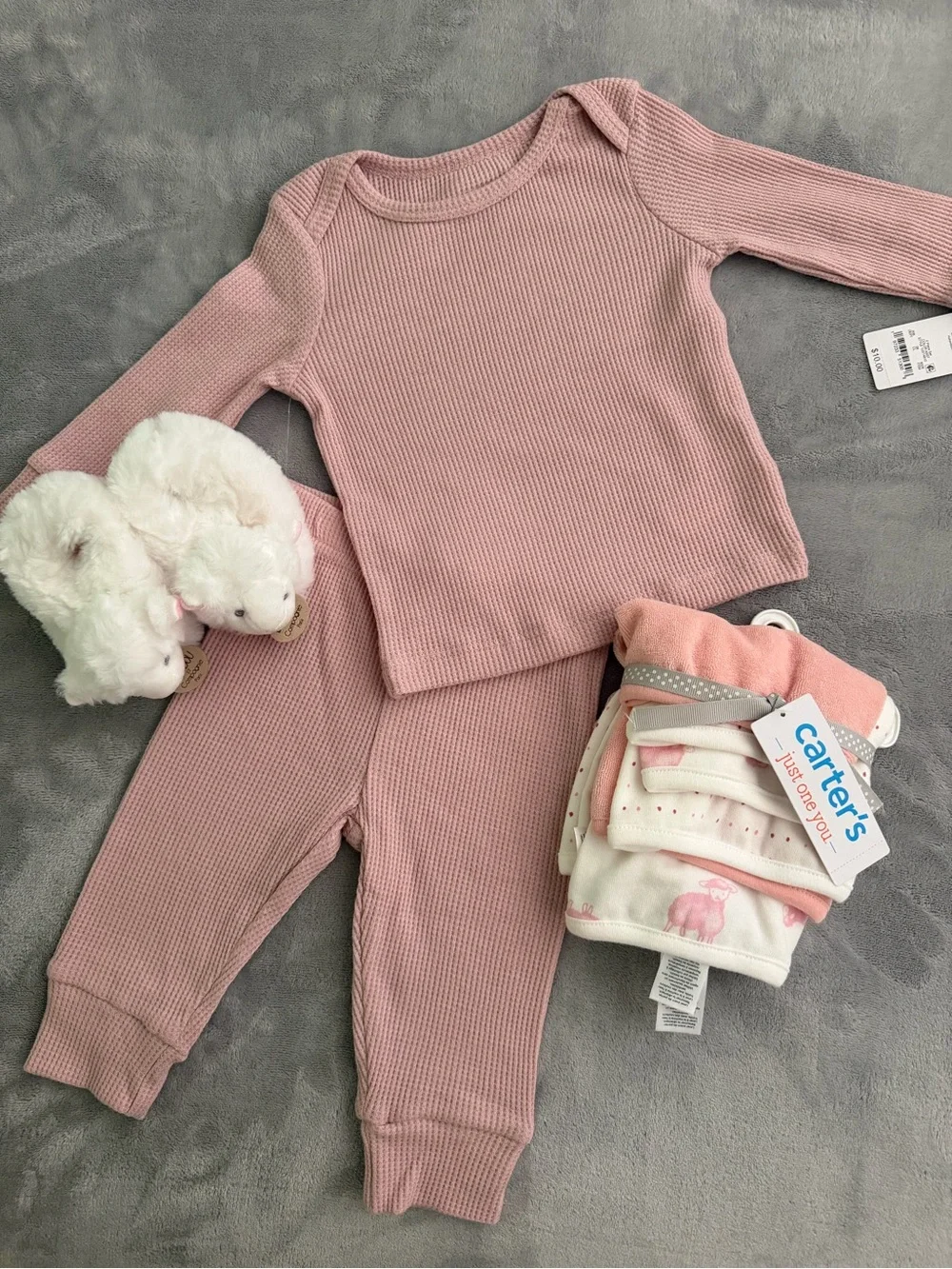 Carter's Dusty Pink Ribbed Baby Lounge Set with Matching Bodysuits